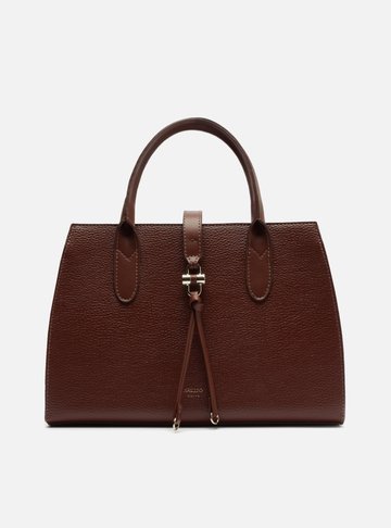 Bolsa Tote Marrom Grande Detalhe Tiras Metal