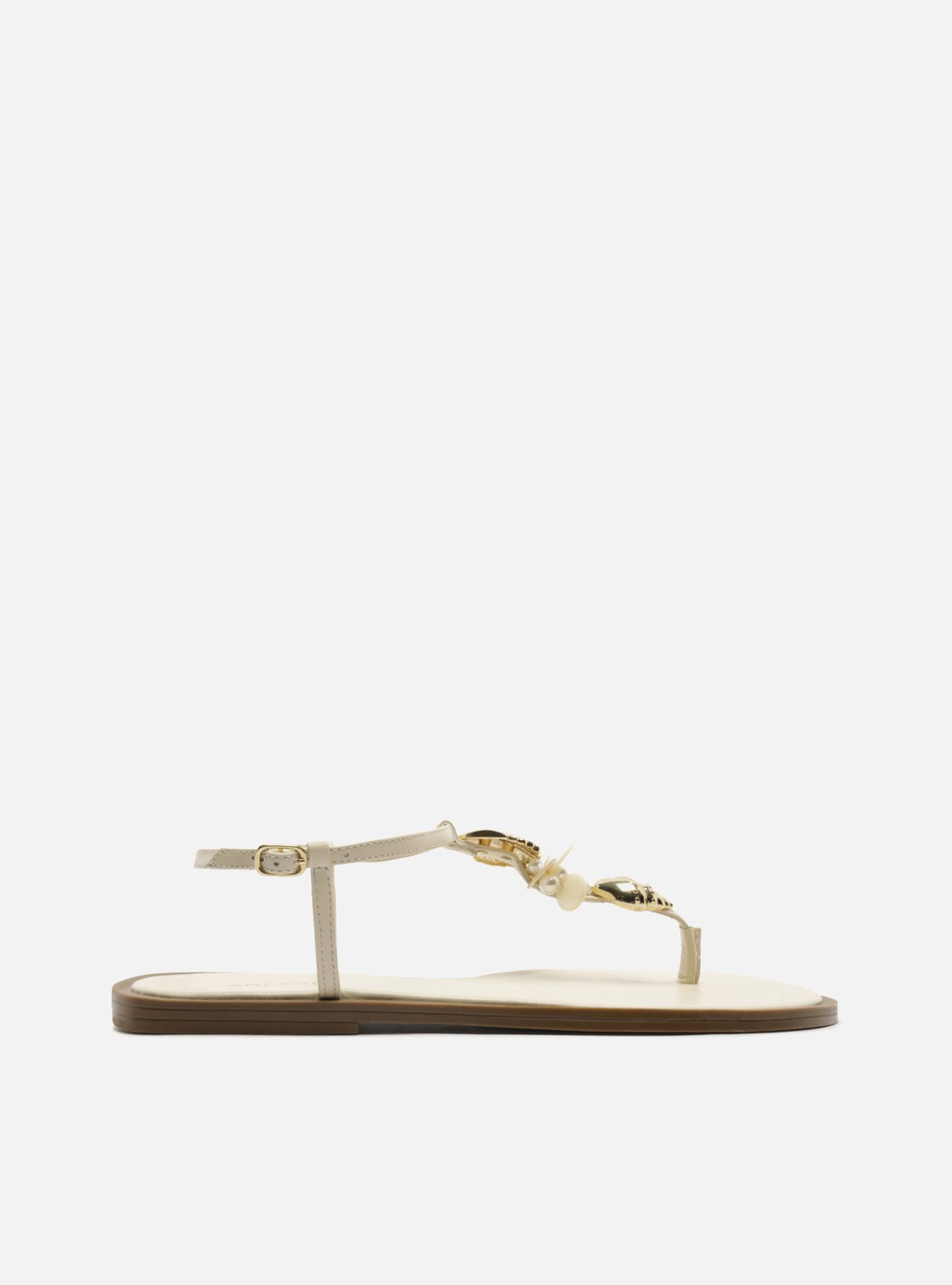 Sandália Rasteira Off White Couro Slim Conchas — foto 1