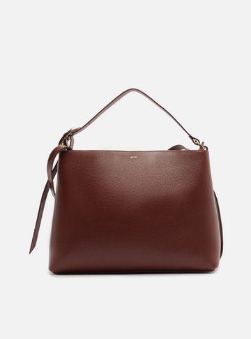 Arezzo — Bolsa Tote Marrom Escura Couro Grande Fivela Oval