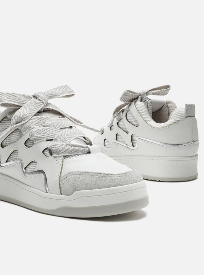 Tênis Branco Multimaterial Bico Redondo Curve