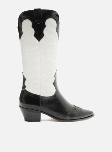 Bota Preta Couro Cano Médio Western Branca