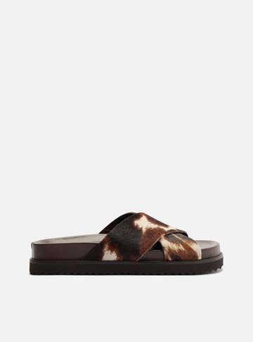 Arezzo — Sandália Papete Marrom Flatform Tiras Cruzadas