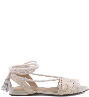 Rasteira Lace-up Crochê Natural