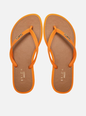 Chinelo de Dedo Tiras Laranja Palmilha Marrom