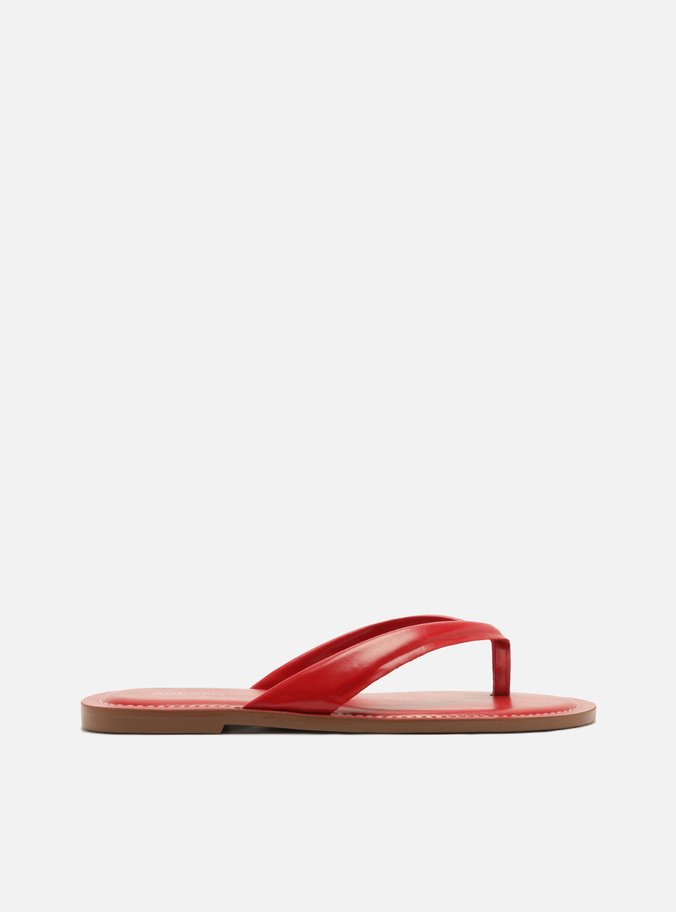 Chinelo Rasteiro Vermelho Couro