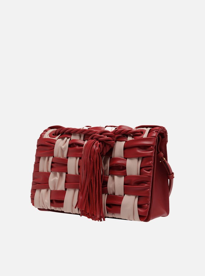 Bolsa Tiracolo Vermelha Couro Grande Tressê Bicolor