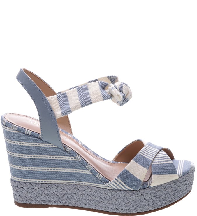 Sandália Plataforma Listras Náutico Laço Vintage Blue