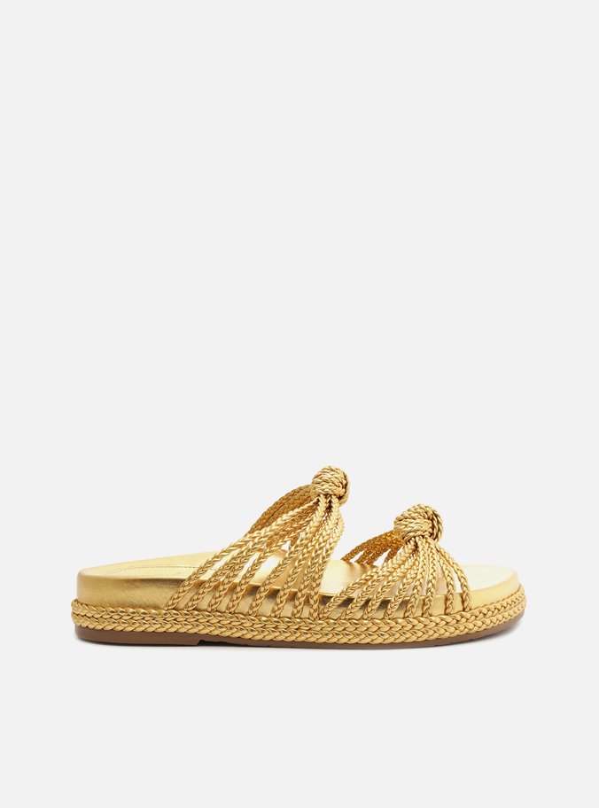 Sandália Rasteira Dourada Flatform Mykonos