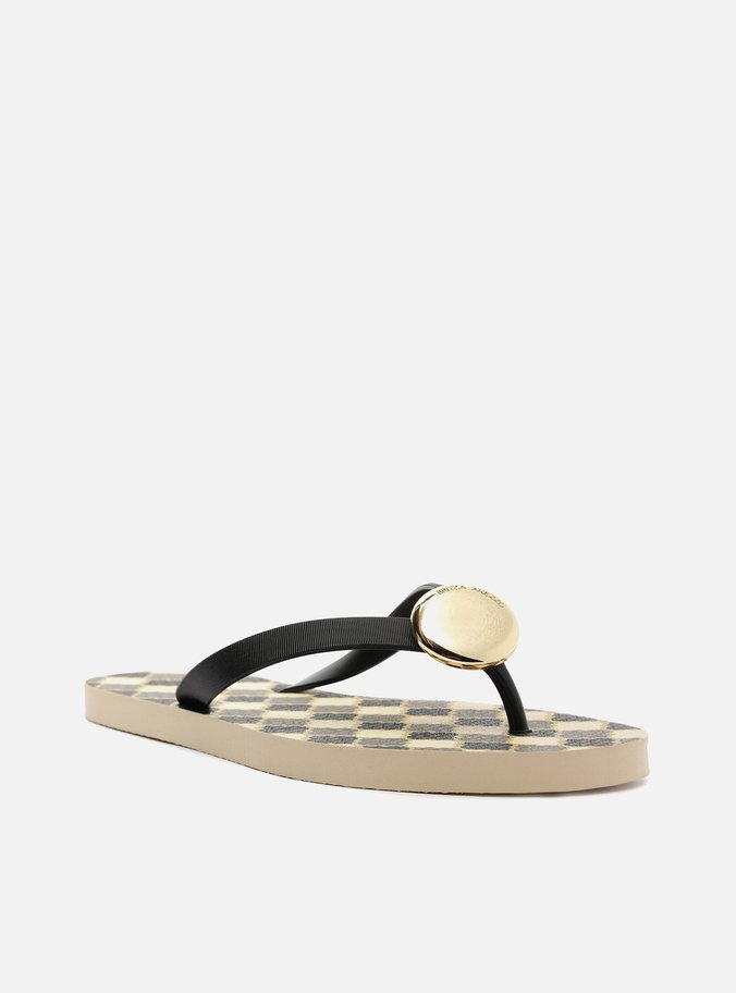 Chinelo de Dedo Preto Estampa Marrocos Metal