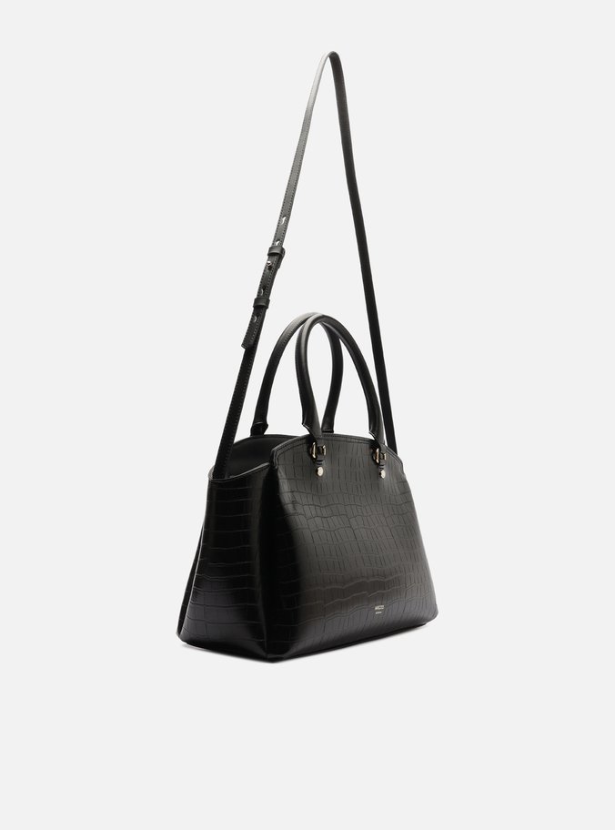 Bolsa Tote Preta Croco Grande Textura