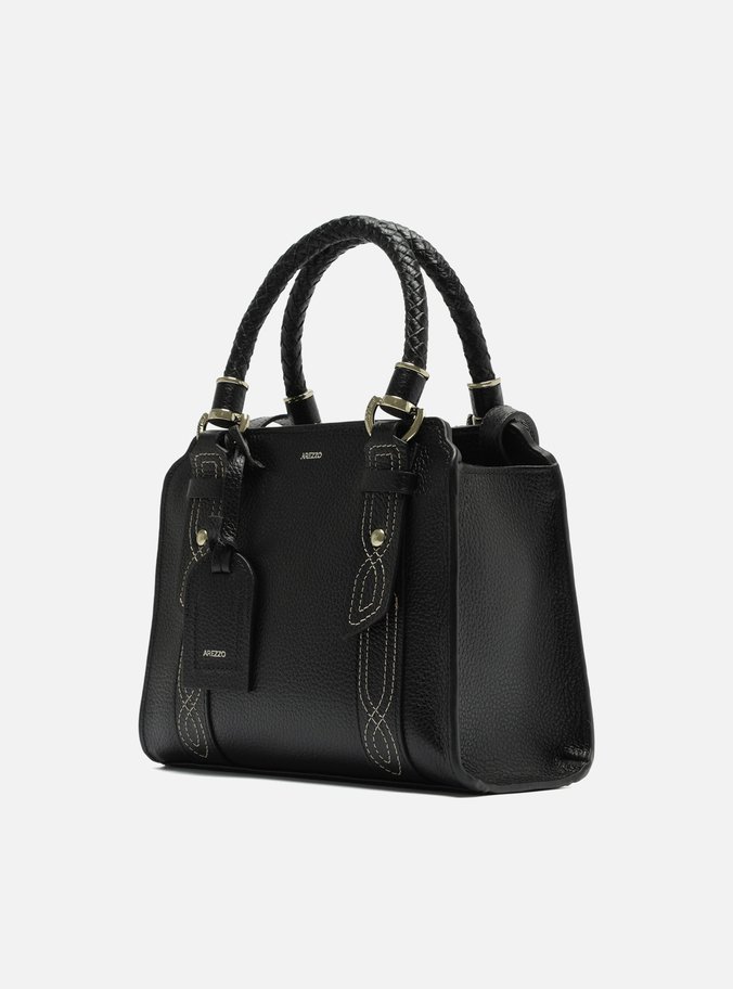 Bolsa Tote Preta Couro Piazza Bordado Média