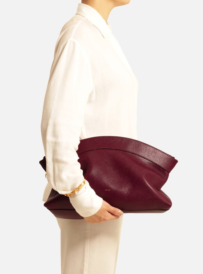 Clutch Vermelha Couro Média Moderna
