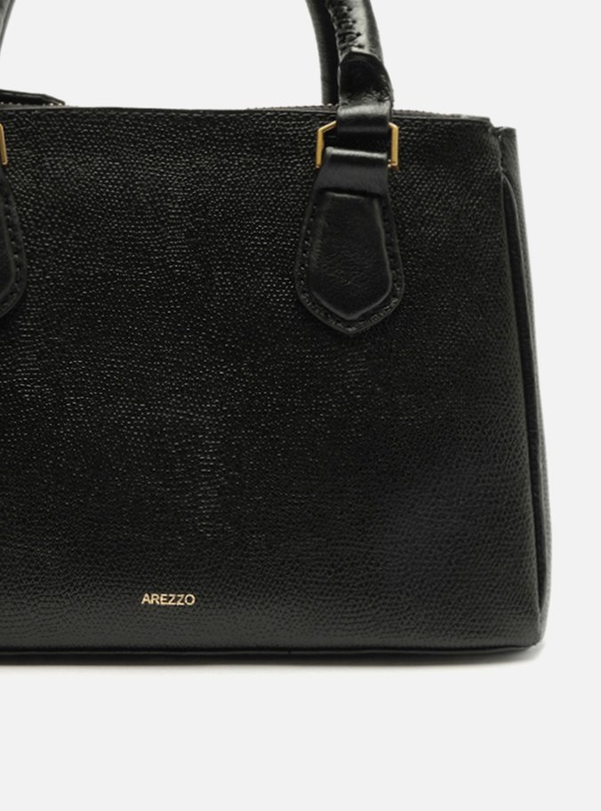 Tote Preta Couro Média Bag Charm Metal