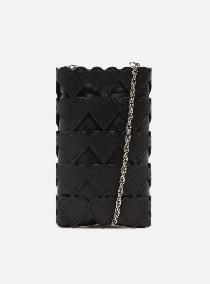 Mini Bag Preta Couro Porta-Celular Love