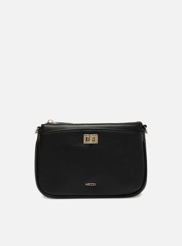 Bolsa Tiracolo Preta Média Detalhe Metal