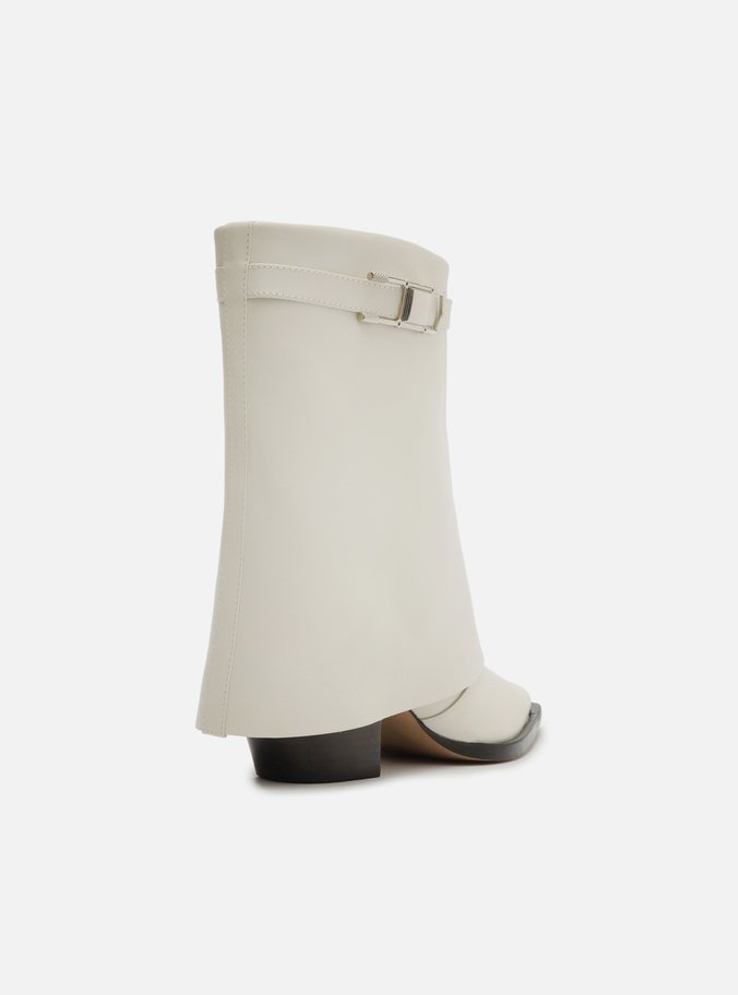 Bota Branca Couro Cano Médio Western Polaina