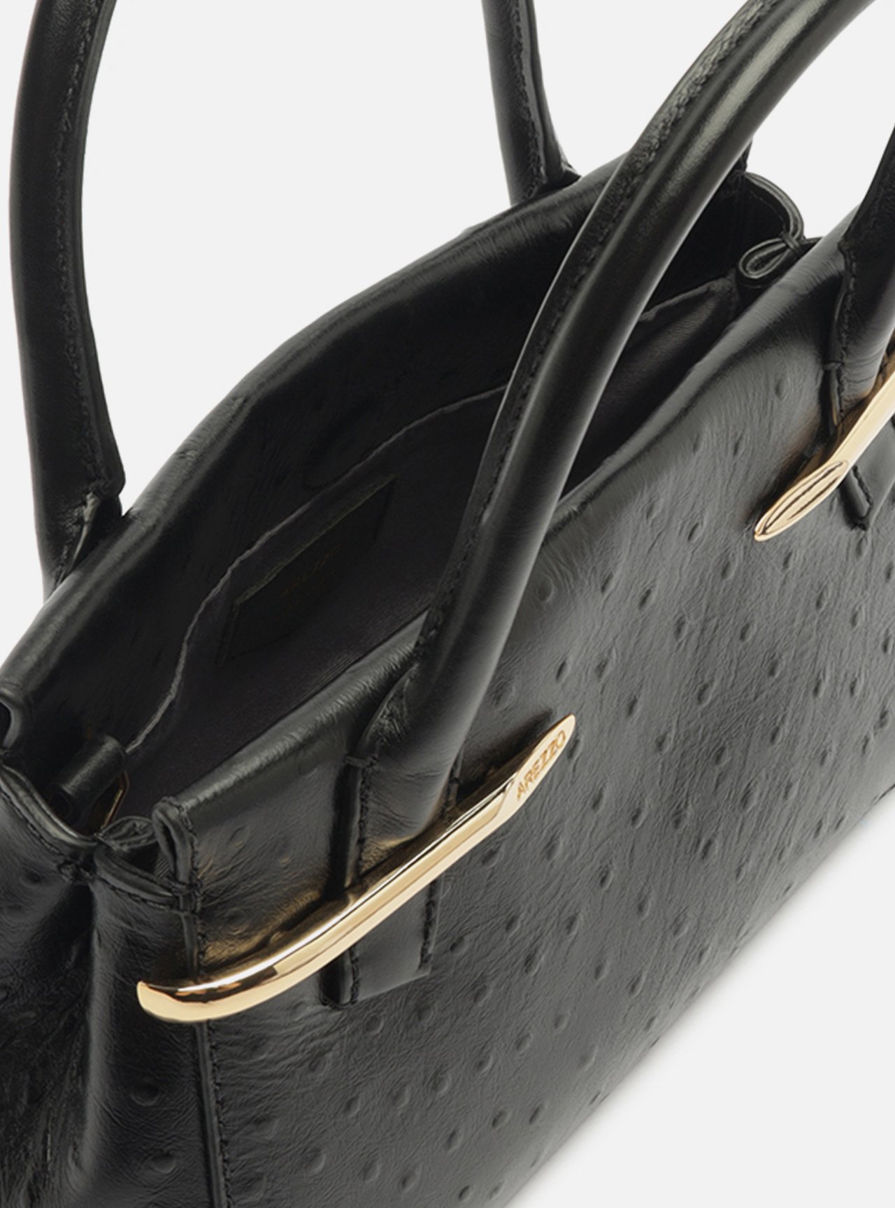 Bolsa Tote Preta Couro Média Metais Textura — foto 4