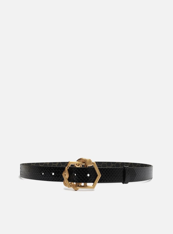 Cinto Preto Couro Snake Médio Fivela