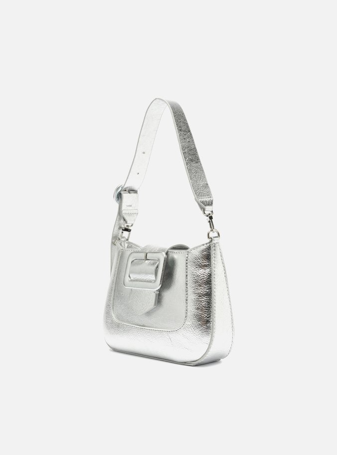 Bolsa Tiracolo Prata Couro Pequena Fivela
