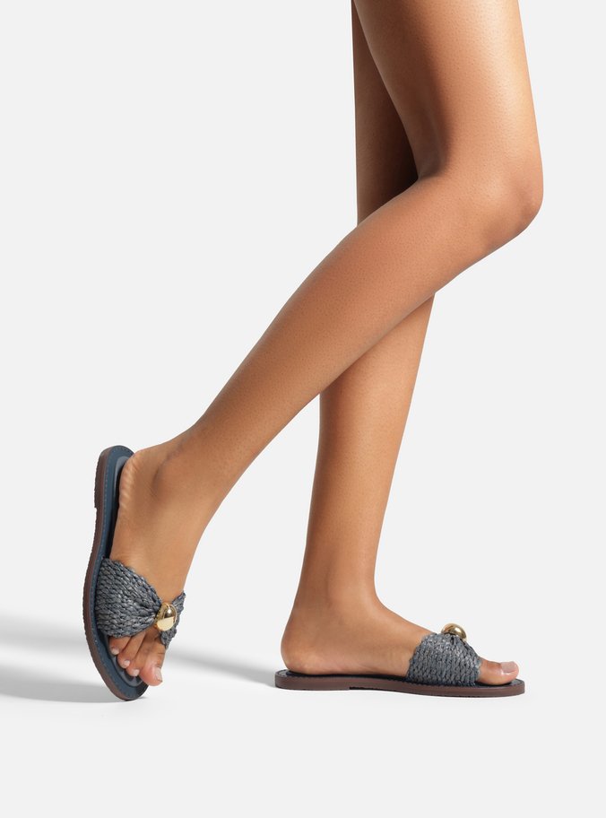 Rasteira Slide Azul Tramado Esfera Metálica