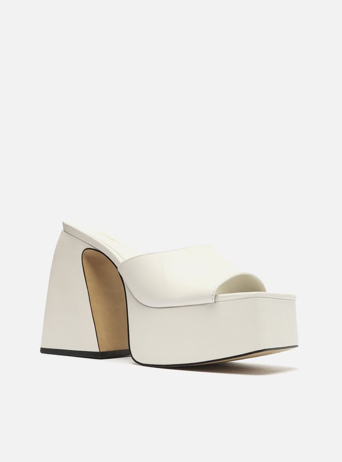 Mule Branco Couro Meia Pata Salto Flare Megan