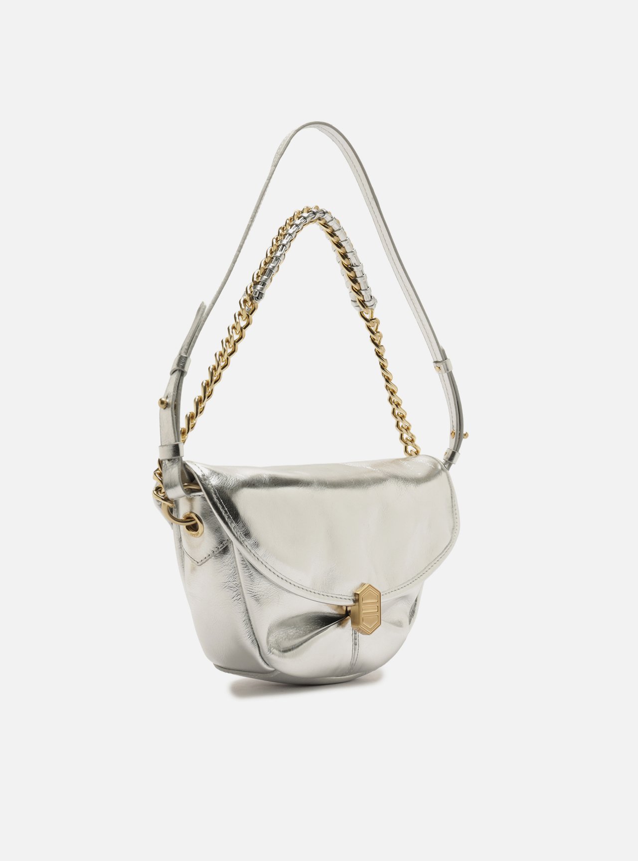 Bolsa Tiracolo Dourada Couro Média Laço — foto 5