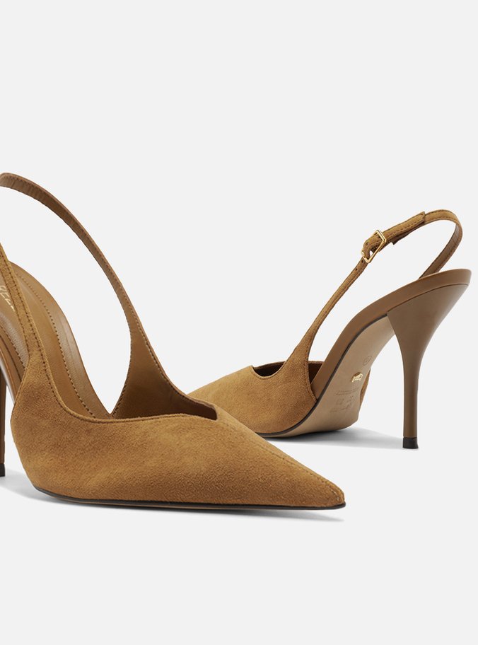 Scarpin Marrom Camurça Salto Alto Slingback