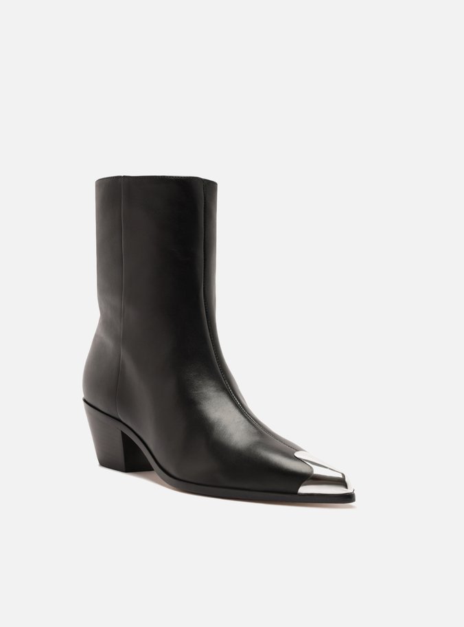 Bota Preta Couro Cano Curto West Cap Toe Metal