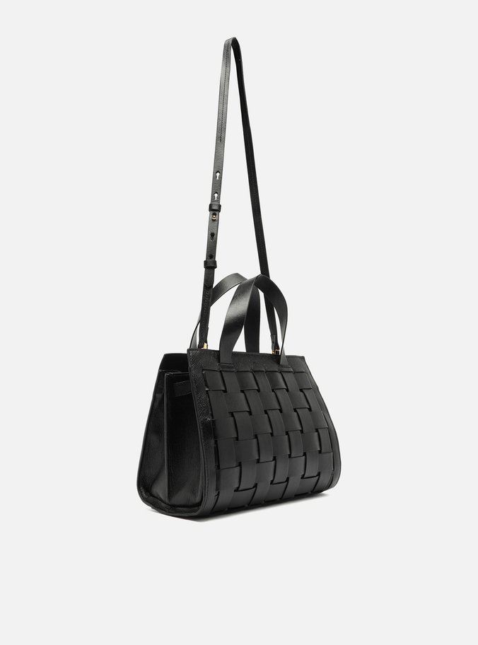 Bolsa Tote Preta Couro Grande Tressê Maxi Lenny