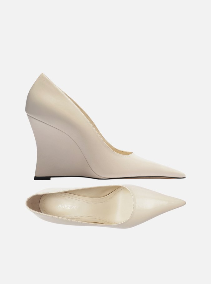 Scarpin Branco Couro Salto Anabela Bico Fino
