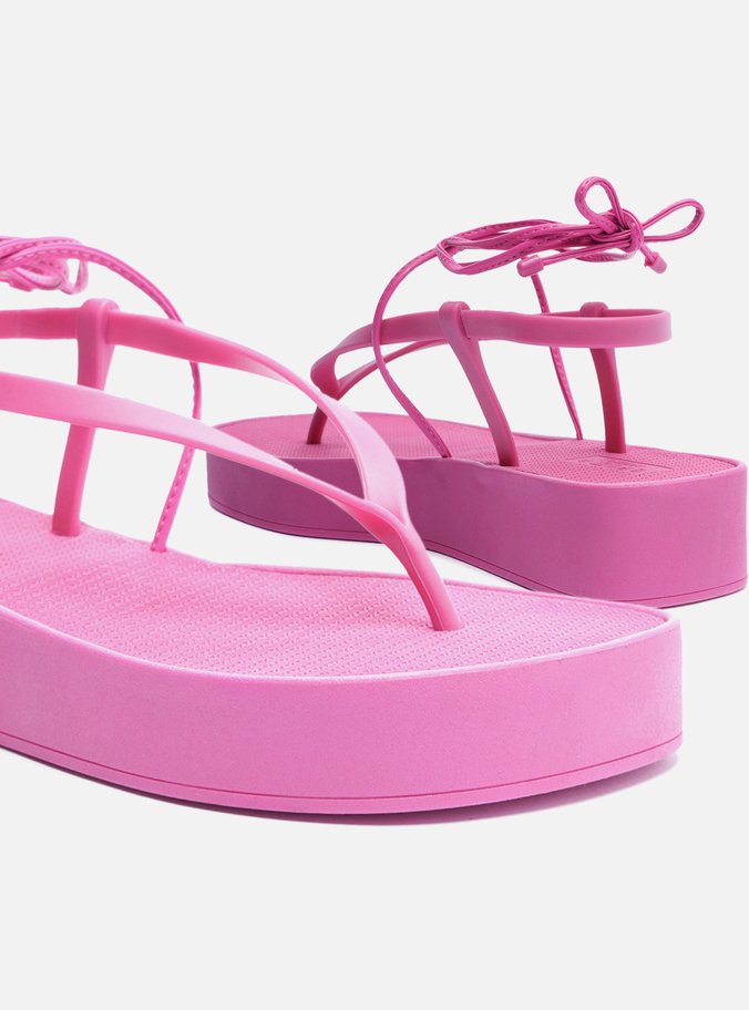 Sandália Rosa Flatform Amarração Bela