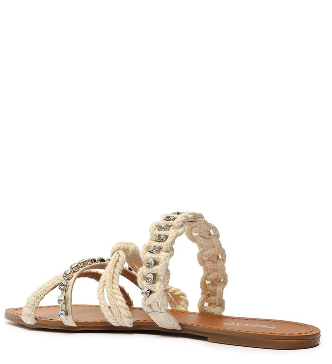 Rasteira Off-White Flat Tiras Cristais