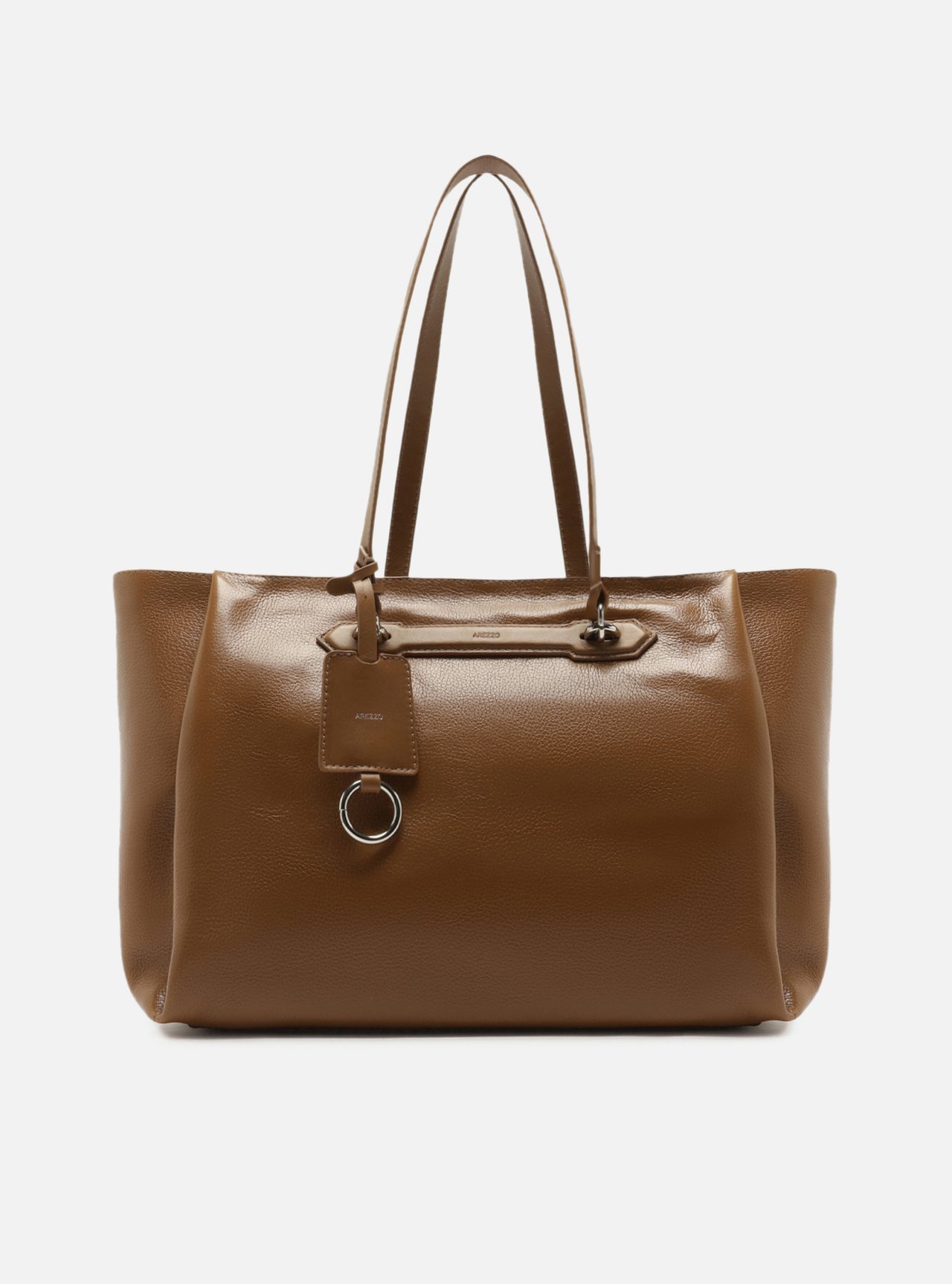 Bolsa Shopping Marrom Couro Grande Metais — foto 1