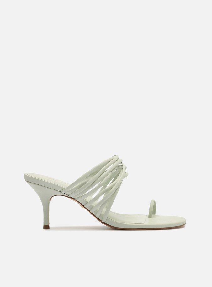Sandália Mule Verde Salto Fino Tiras