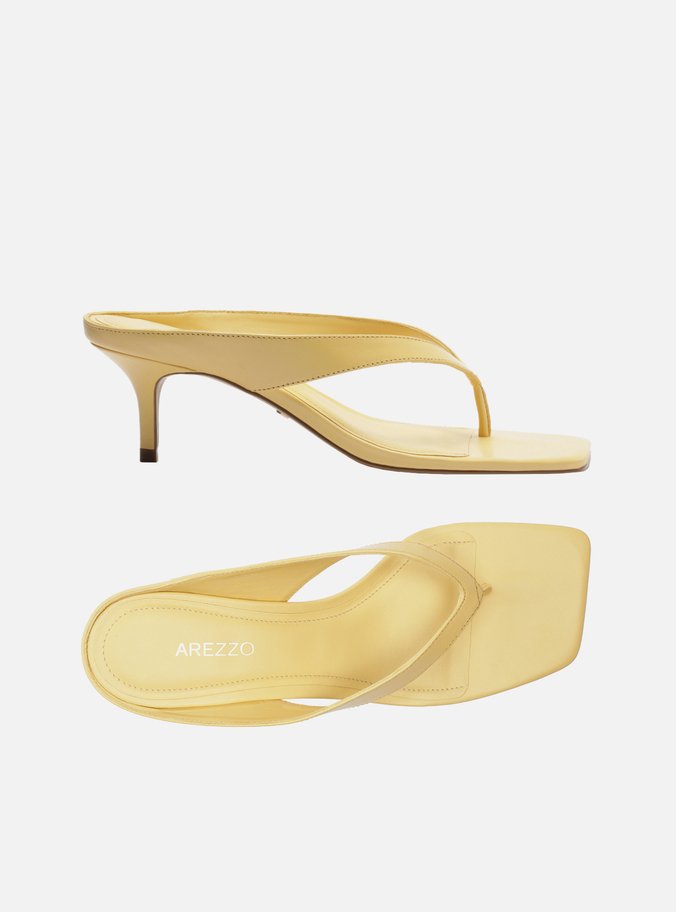 Tamanco Amarelo Couro Salto Médio Thong