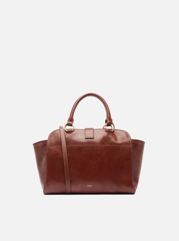 Bolsa Tote Marrom Couro Estonado Média Metal