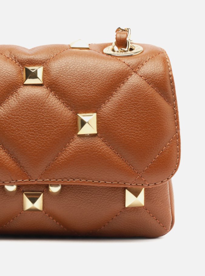 Bolsa Tiracolo Marrom Couro Mizz Pequena Tachas