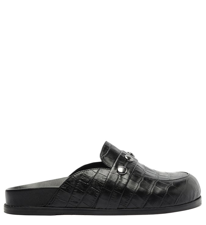 Mule Preta Couro Flatform