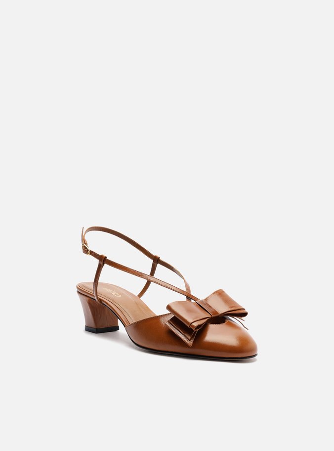 Scarpin Marrom Couro Salto Baixo Slingback Laço