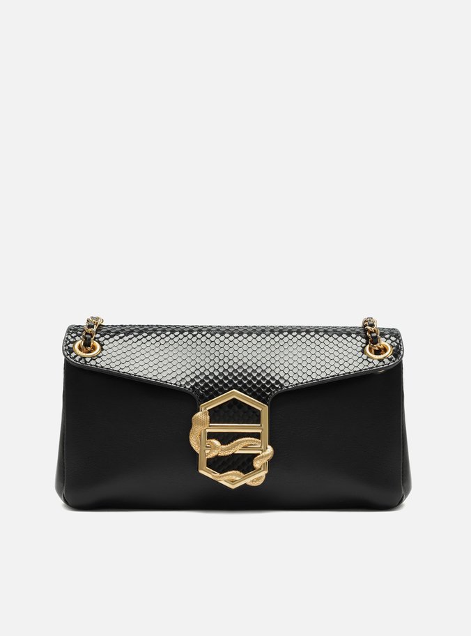 Bolsa Tiracolo Preta Couro Snake Média