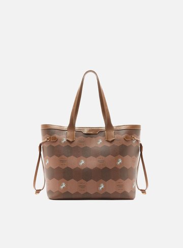 Bolsa Shopping Marrom Couro Estampa  Média