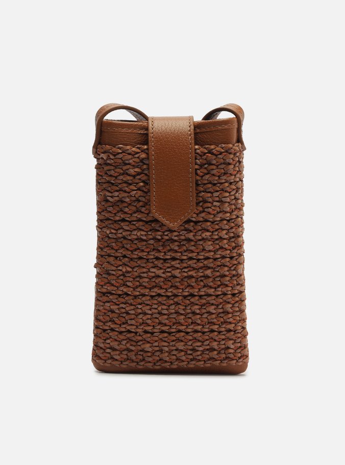 Mini Bag Marrom Couro Tramada Porta-Celular