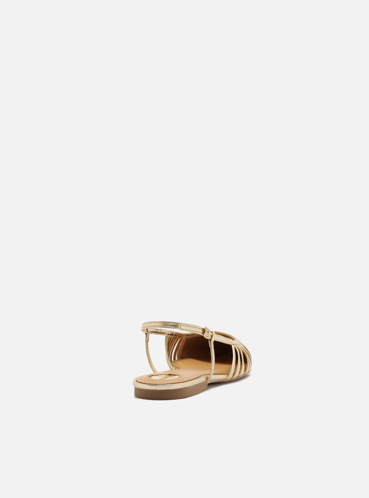 Sapatilha Dourada Couro Bico Fino Slingback Tiras — foto 3