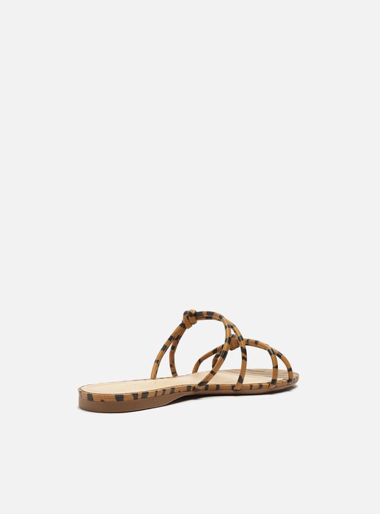 Sandália Rasteira Animal Print Bico Redondo Nós