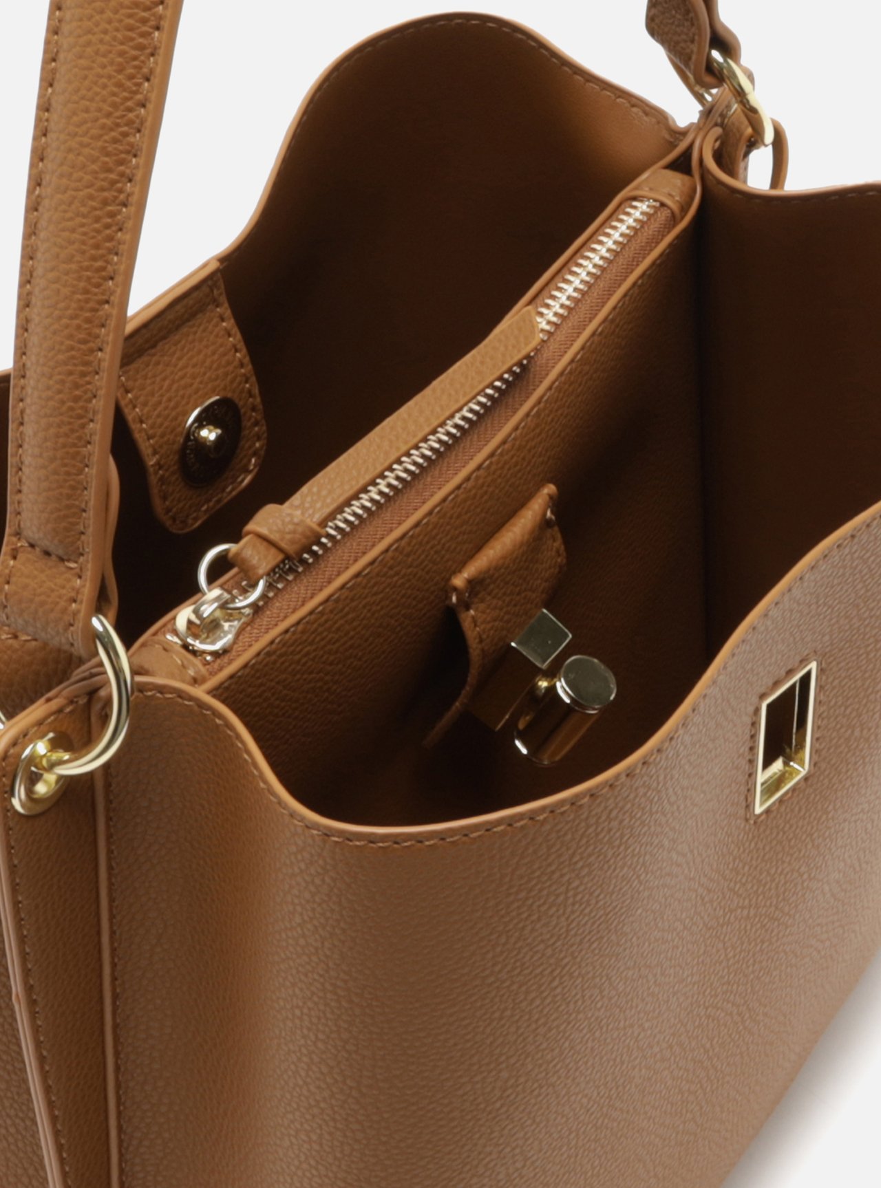 Bolsa Tote Marrom Grande Metais Dourados — foto 4