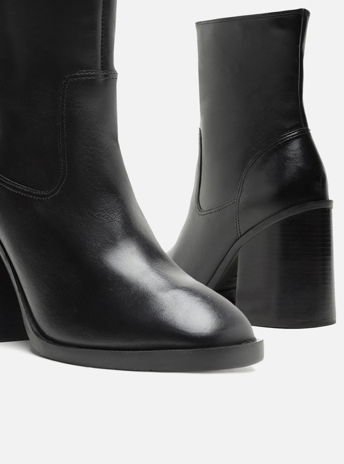 Bota Preta Couro Cano Médio Salto Alto