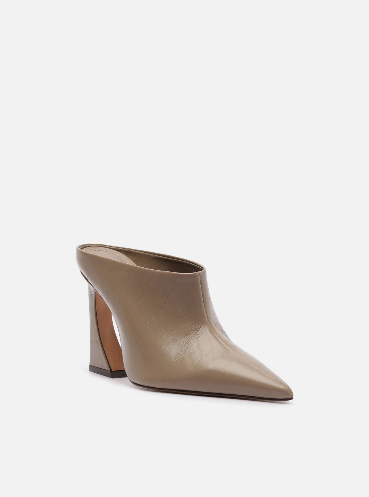 Mule Cinza Couro Textura Salto Alto Flare — foto 2