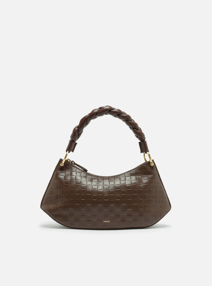 Bolsa Tiracolo Marrom Couro Tressê Média