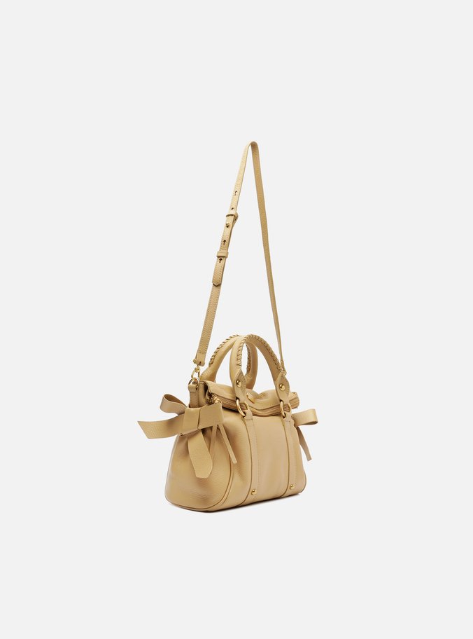 Bolsa Tote Bege Couro Pequena Alças Mix