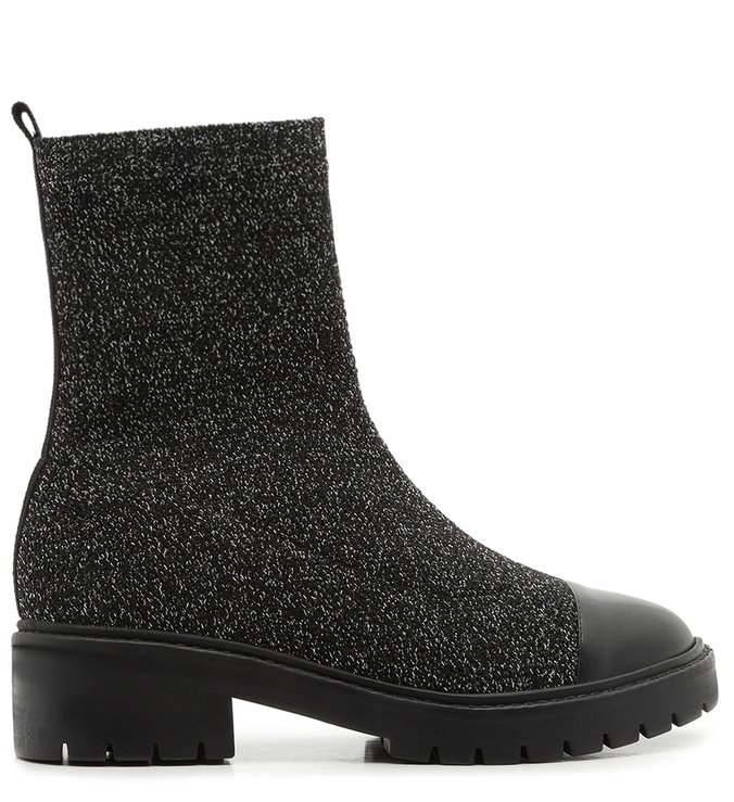 Bota Cano Médio Preta Salto Tratorado Baixo Cap Toe